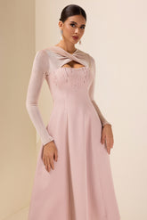 Rhinestone Knotted Long Sleeve Midi Dress