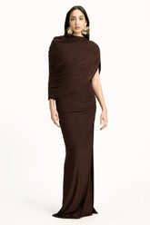 Jersey Gathering Asymmetrical Maxi Dress