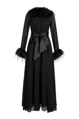 Chiffon Splicing Feather See-Through Maxi Dress