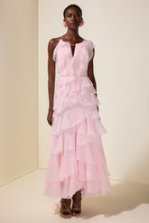 Ruffle Solid Slip Maxi Dress