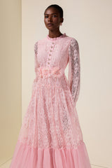 Lace 3D Flower Rhinestone Rivets Midi Dress