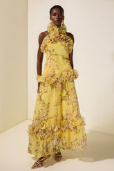 Floral Halter Neck Ruffle Top & Mid Waist Maxi Skirt Set