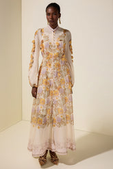 Floral Beaded Single Breasted Maxi Dress