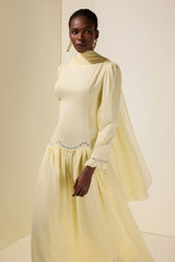 Satin Splicing Chiffon Rhinestone Maxi Dress
