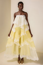 Chiffon Gradient Color Lace Maxi Dress