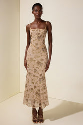 Mesh Floral Tie-Up Midi Dress