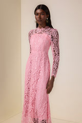 Lace Tie-Up Long Sleeve Midi Dress