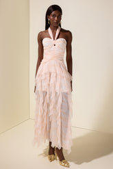 Tie Dye Halter Neck Ruffle Midi Dress