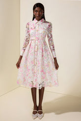 Lace Floral Single Breasted Midi Dress With Belt