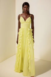 Chiffon Frill Pleated Maxi Dress