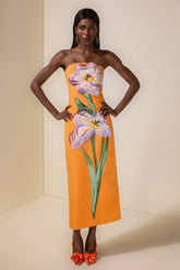 Appliquéd Off-Shoulder Sleeveless Midi Dress