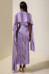 Solid Satin Tassel Maxi Dress With Cape