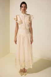 Sleeveless Ruffle Lace Top & Midi Skirt Set