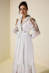 Palace Print V-Neck Rivet Maxi Dress