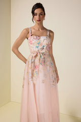 Floral Smocking Square Collar Midi Dress With Belt