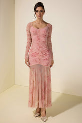 Burnout Velour Gathering Sweetheart Neck Midi Dress