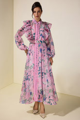 Floral Frill Midi Dress With Belt