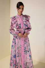 Floral Frill Midi Dress With Belt