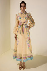 Floral Flapped Single Breasted Midi Dress With Belt
