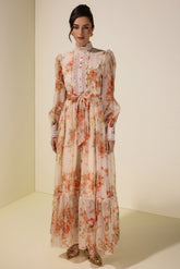 Floral Lace Frill Maxi Dress With Belt