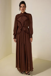 Chiffon Pleated Tie-Up Maxi Dress