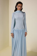 Satin Splicing Chiffon Rhinestone Maxi Dress