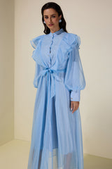 Chiffon Rhinestone Ruffle Midi Dress With Belt