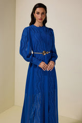 Chiffon Lace Midi Dress With Metal Belt
