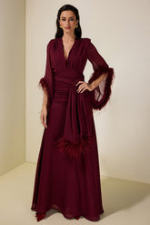 Chiffon Splicing Tassel V-Neck Maxi Dress With Belt
