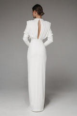 Solid High Split Long Sleeve Midi Dress
