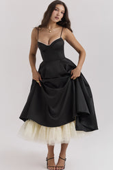 Lace Mesh Sweetheart Neck Midi Dress