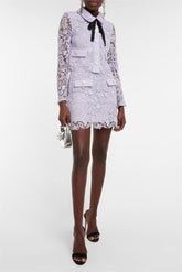 Lace Solid Long Sleeve Top & Mid Waist Mini Skirt Set