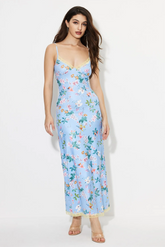 Lace Floral Sleeveless V-Neck Midi Dress