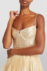 Rhinestone Sleeveless Pleat Solid Midi Dress