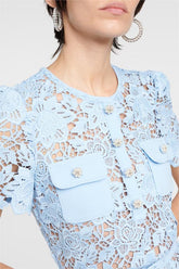 Lace Round Neck Button Mini Dress With Belt