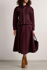 Denim Lace Up Coat & Midi Skirt Set