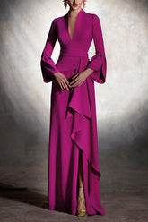 Solid Pleated Split Midi Dress