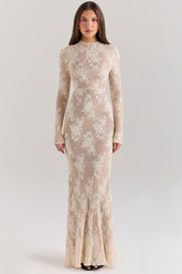 Solid Lace Jersey Maxi Dress