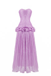 Solid Pleated Ruffle Maxi Dress