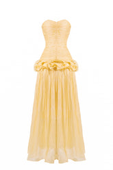 Solid Pleated Ruffle Maxi Dress
