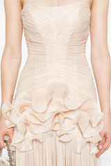 Solid Pleated Ruffle Maxi Dress