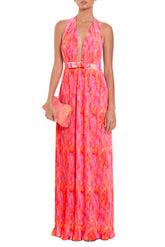 Floral Pleated Bow Midi Dress