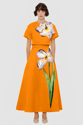 Appliquéd Round Neck Top & High Waist Skirt Set