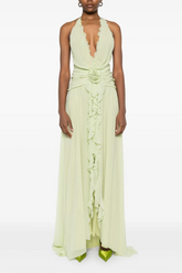 3D Flower Chiffon Ruffle Maxi Dress