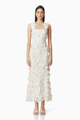 Butterfly Embroidered Square Collar Midi Dress