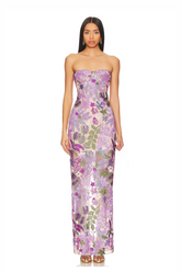 Sequin Embroidered Off-Shoulder Split Maxi Dress