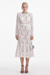 Lace Sequin Rhinestone Long Sleeve Top & High Waist Midi Skirt Set