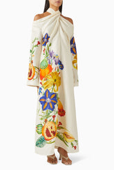Floral Cross Collar Bell Sleeve Maxi Dress