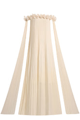 3D Flower Chiffon Off-Shoulder Pleat Maxi Dress