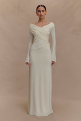 Jersey Gathering Off-Shoulder Maxi Dress